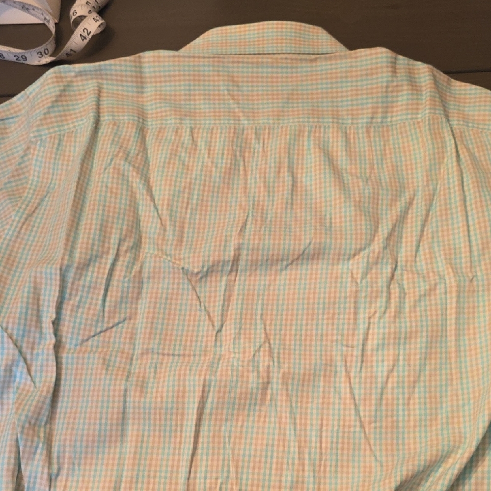 Isaia Men's Aqua and Beige Plaid Shirt - Picture 5 of 7